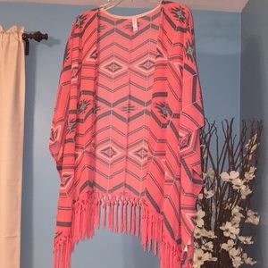 Xhilaration Fringe Trim Kimono